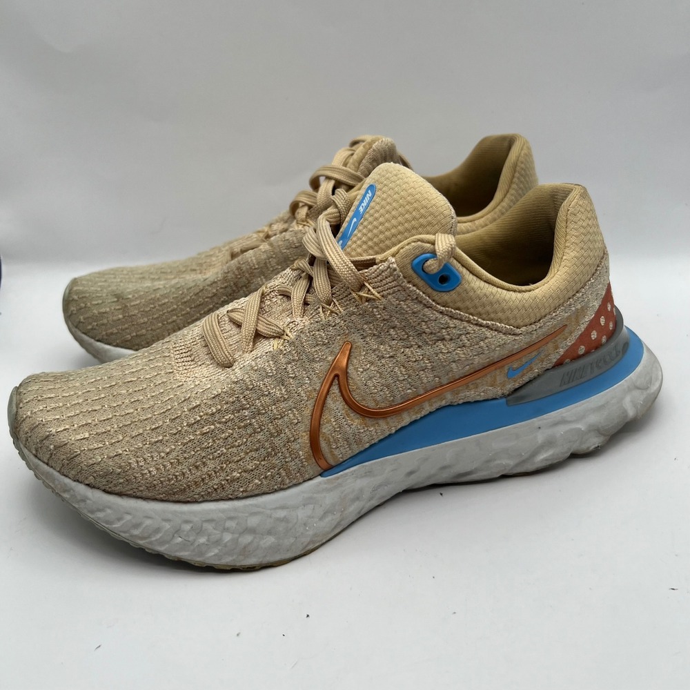 Nike React Infinity Run Flyknit 3 Tan Walking Cushioned Blue DX1937-100 Womens 8